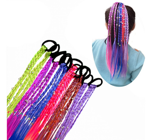 12pzas Extension Cabello Con Donas Trenzas Perlas Colores Color Multicolores