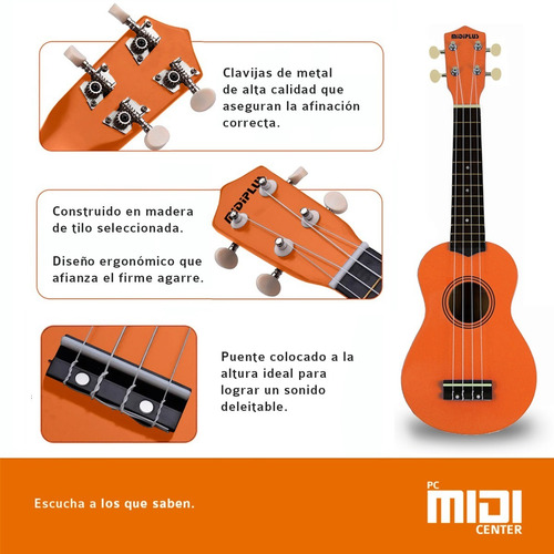Imagen 5 de 10 de Ukelele Soprano Midiplus Madera Varios Colores + Funda