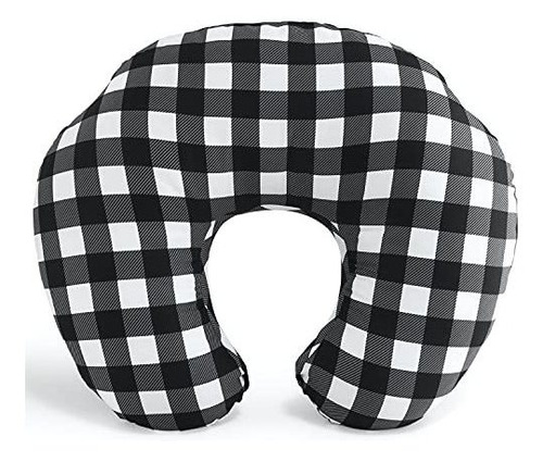 The Peanutshell Black & White Buffalo Plaid Nursing Pillow F