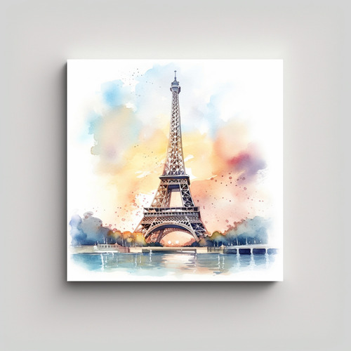 60x60cm Cuadro Acuarela Contraste Torre Eiffel Dibujado Como