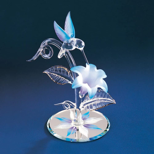 Vidrio Baron Azul Colibri Con Figura Decorativa De Flores