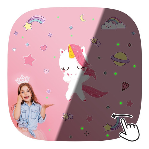 Vinilo Decorativo Unicornio + Regalo Estrellas Fluorescentes