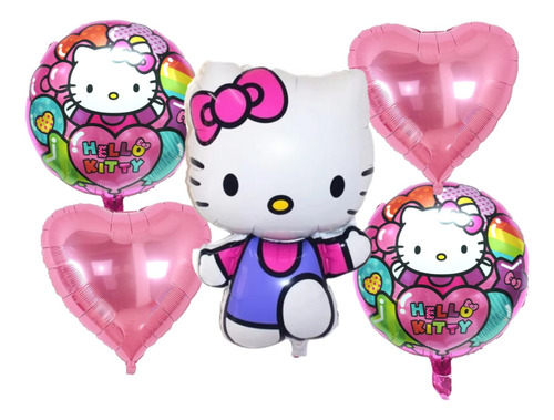 Set Hello Kitty Globos Decoración Cumpleaños 5 Pzas