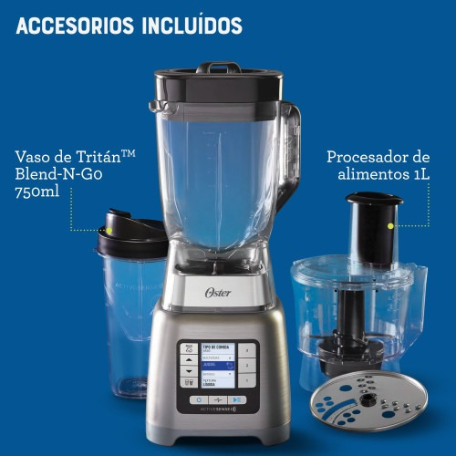Oster® Licuadora Activesense, Con Blend-n-go, Plateado
