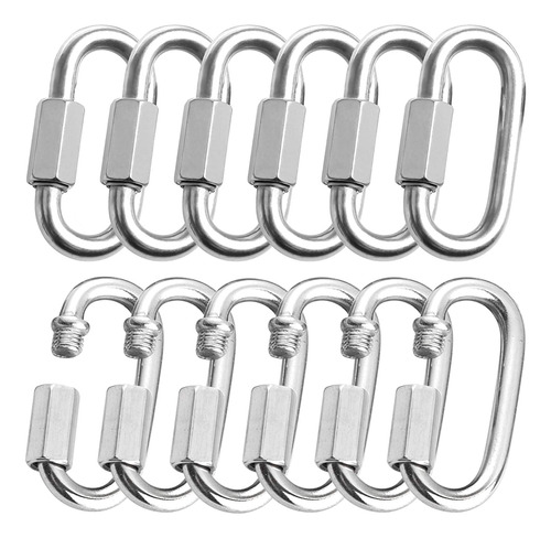 12pcs Stainless Steel Carabiner 1/4 Inch Oval Quick Link Car