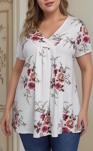 Camiseta Holgada Con Cuello En V Y Cintura Alta Para Mujer