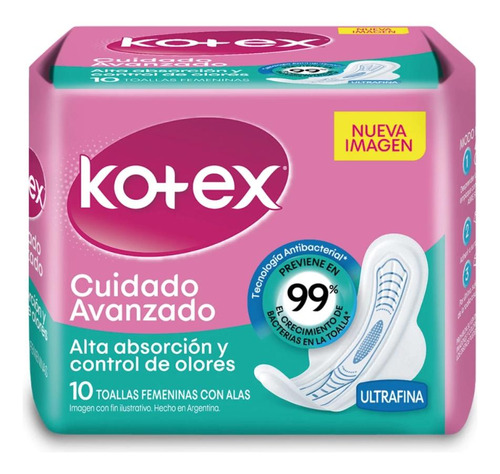 Toallitas Femeninas Kotex Ud Antibacterial Con Alas 10 Uds.