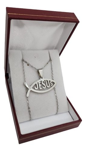 Collar Dije Simbolo Cristiano Pez Evangelico Jesus Acero