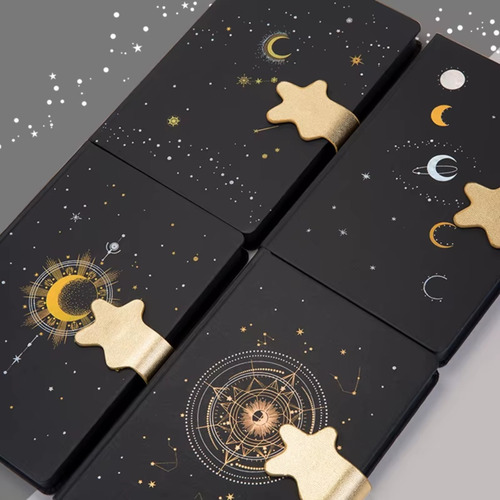 Libreta 100 H Negras Universo Estrellas Broche Magnético Luna