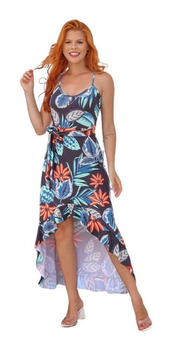 Imagem 2 de 9 de Vestido Feminino Alcinha Floral Mullet Moda Verão Tendência