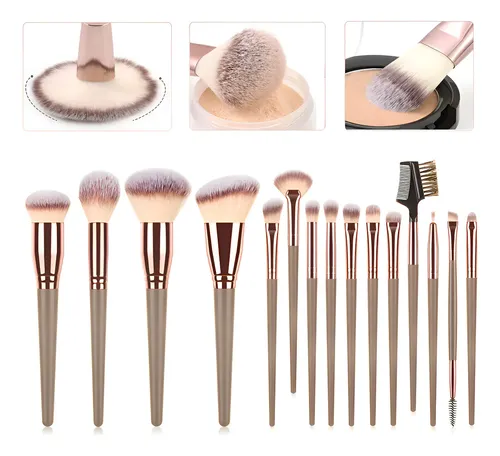 Pincel Maquiagem Profissionais Multifuncional Macio 15pcs Ouro/rosa
