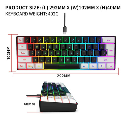 Snpurdiri 60% Teclado De Juego Con Cable, Pequeño Teclado...