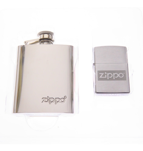 Zo17733 Zippo Set Brush Chrome Y Cantimplora Petaca Flask