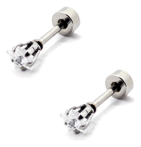 Aretes Acero Inox Plateado Tipo Broquel Estrella Cristal Eg