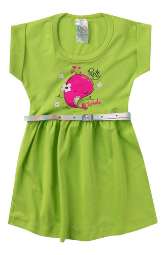 Vestido Infantil Bebê Com Cinto Baleinha Verde