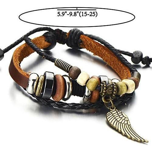 Coolsteelandbeyond Pulsera De Cuero Marrón De Múltiples Hilo