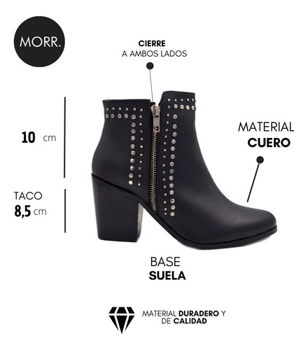 Botas Botinetas Taco Mujer Zapatos Cuero Moda Tachas 417pm