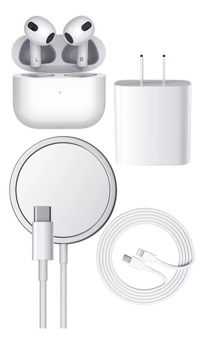 4kit Cargador Inalámbrico Para iPhone Magsafe + Audífonos