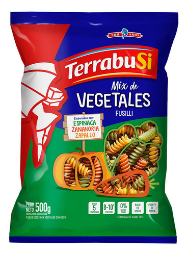 Fideos Terrabusi 3 Vegetales Fusilli 500g