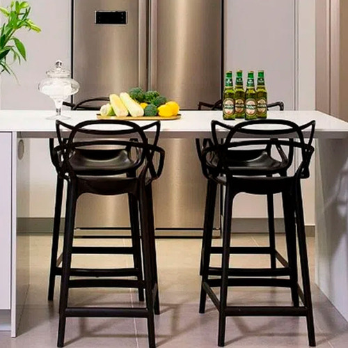 5 Banqueta Alta Allegra Masters Design C/ Encosto Resistente Acabamento Da Estrutura Polipropileno Cor Preto