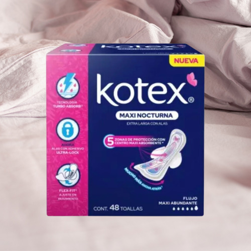 Toallas Femeninas Maxi Nocturna Con Alas Kotex 48 Piezas