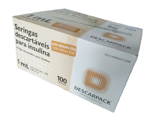 Seringa Insulina 1ml (100 Ui) com Agulha 13x0,45 Bico Slip 100 Un