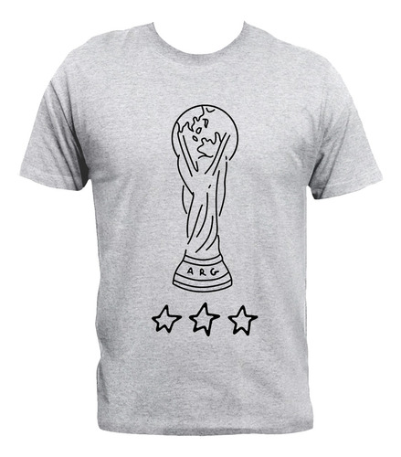 Remera Gris Melange Argentina Copa Del Mundo Tres Estrellas