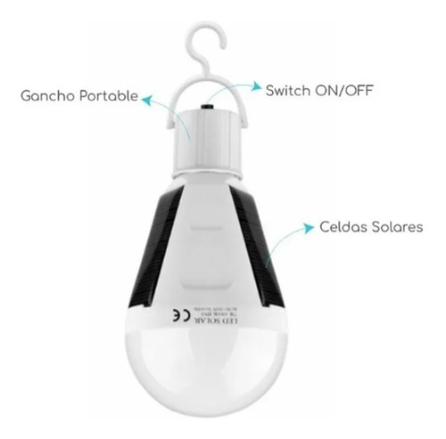Bombillo Lampara Led 12w Solar Recargable Emergencia Camping