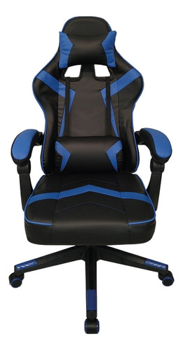 Silla de escritorio Audiotek MKZ-LKSILLAGAMER gamer ergonómica  azul y negra con tapizado de cuero sintético