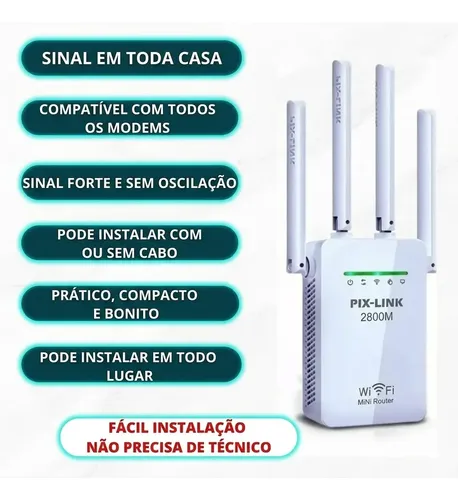 Repetidor e Roteador Wifi Pix-link 4 Antenas LV-WR09 300mbps
