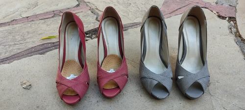 Zapato De Fiesta Miss Carol. 2 Pares Talle 35 (gris Y Rojo)