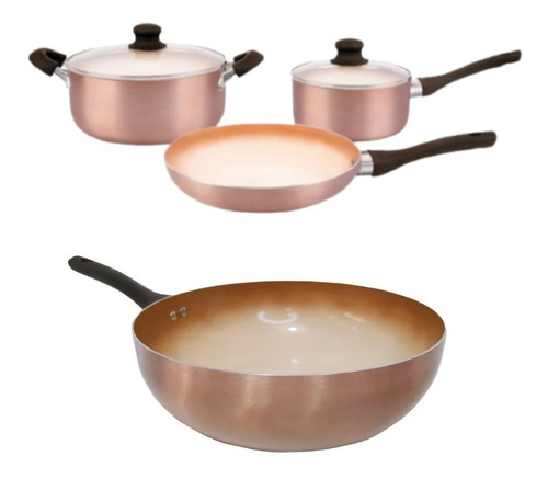 Set Ollas Sarten Wok 28 Cm Hudson Cerámica Antiadheren Cobre