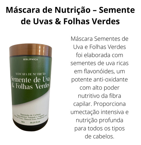 Shampoo Semente De Uva E Folhas Verdes Nutrição Obliphica 1l