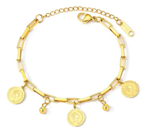 Pulsera Manilla De Eslabones Dije De Moneda Bohemia Trendy