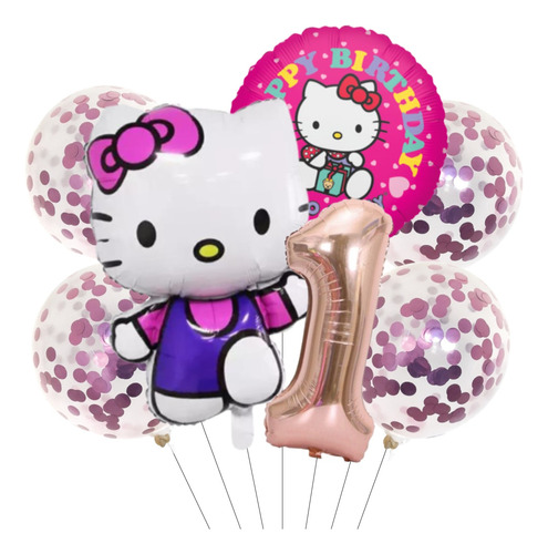 Set Globos Metalizados Hello Kitty Figura Cumpleaños
