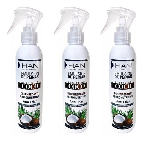 Emulsión Para Peinar Aceite De Coco 200 Ml X 3 U- Han Bp