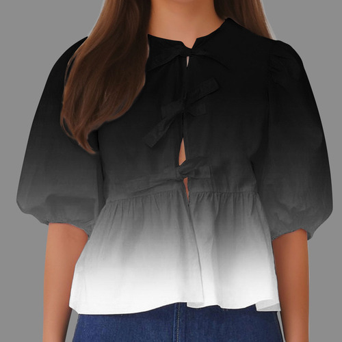 25 Blusa Con Cuello Y Mangas Tipo Farol Para Mujer, Suave,