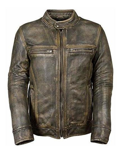 Nm Fashions Mens Biker Retro Cafe Racer Chaquetas De Cuero D