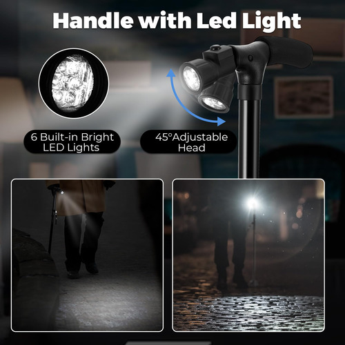 Bastón Plegable Con Luz Led Ajustable Y Portátil Para Camina