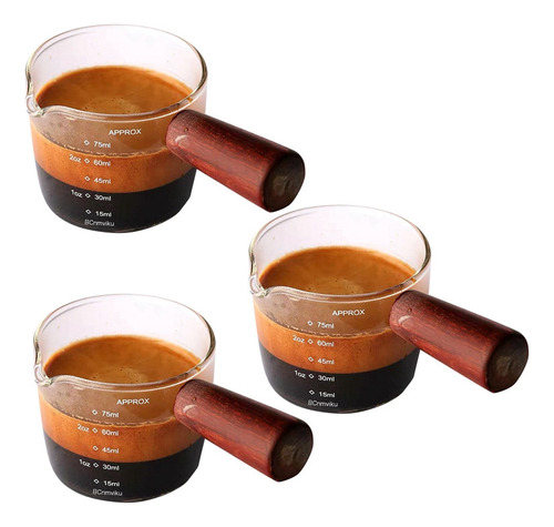3 Tazas Medidoras De Vidrio Para Tragos De Espresso, 75 Ml,