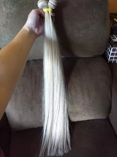 Cabelo Humano Loiro Platinado Mechado Nacional Tela 30g 60cm