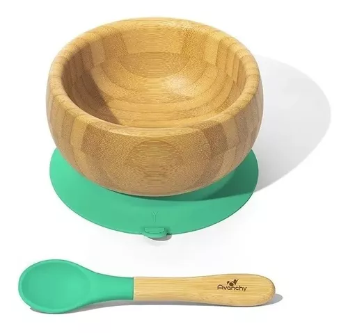 Bowl Plato Bebé Madera Bambu Y Silicona C/cuchara Avanchy