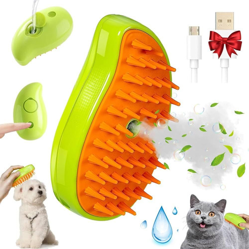 Cepillo 3 En 1 Masajeador Vaporizador Mascotas Gatos Perros Verde