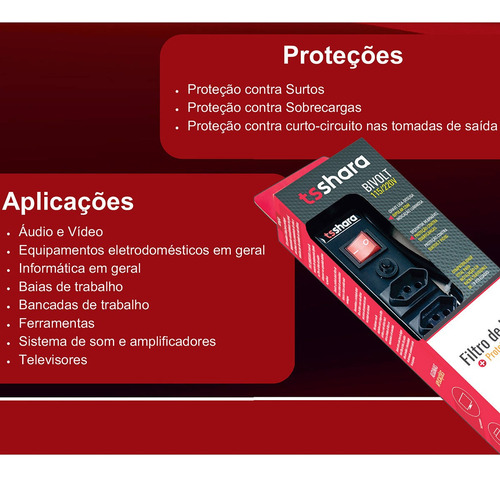 Filtro De Linha Metálico C/ Disjuntor 10 Tomadas 20a Tsshara