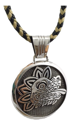 Dije De Quetzalcoatl De Plata Ley .925 Con Collar De Piel