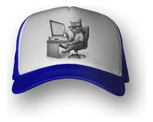 Gorra  Gato Oficina Working Trabajo Taza Cafe M2