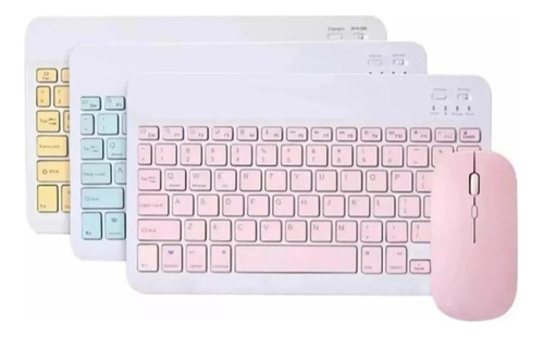 Teclado Y Mause Bluetooth iPad - Tablet Azul, Rosa Amarillo 