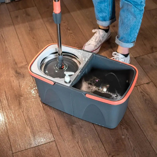 Mopa con Escurridor y Balde 2en1 Desmontable, Fregona Giratoria 360° con Cubeta, Everest, Limpieza Eficiente para Pisos, Cabezal Reemplazable, Almacena en el Hogar u Oficina Alta Calidad