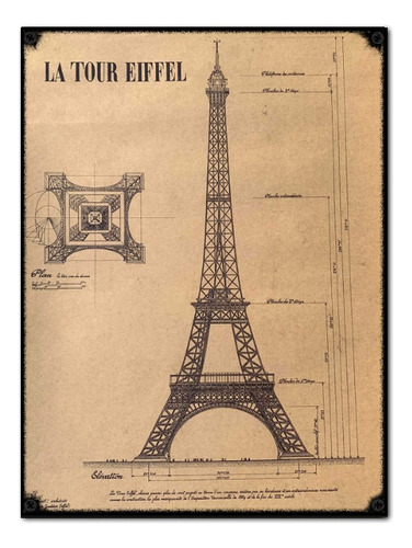 #816 - Cuadro Decorativo Vintage Torre Eiffel Paris No Chapa