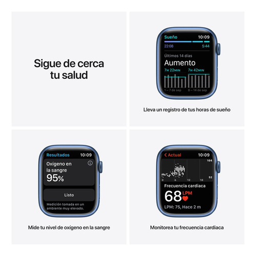 Apple Watch Series 7 (GPS, 45mm) - Caja de aluminio color azul - Correa deportiva azul abismo